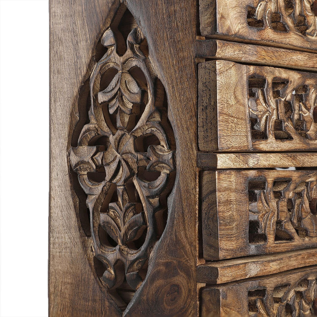 Hand Carved Mango Wood 4 Drawer Chest (Size 22x12x27 cm)