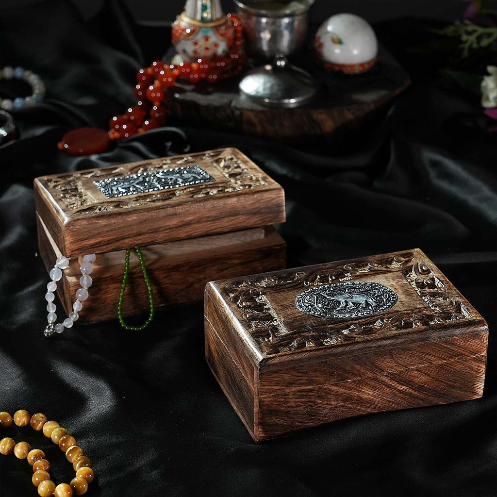 Hand Carved Storage Box (Size 15x10x5 cm) - Natural Brown - Natural Brown