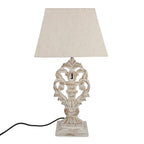 Hand Carved Vintage White Mango Wood Lamp with Linen Lamp Shade (Size 30x20x55 cm)