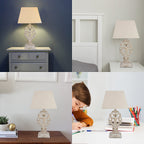 Hand Carved Vintage White Mango Wood Lamp with Linen Lamp Shade (Size 30x20x55 cm)