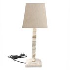 Hand Carved Vintage White Mango Wood Lamp with Linen Lamp Shade (Size 30x20x55 cm)