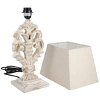 Hand Carved Vintage White Mango Wood Lamp with Linen Lamp Shade (Size 30x20x55 cm)