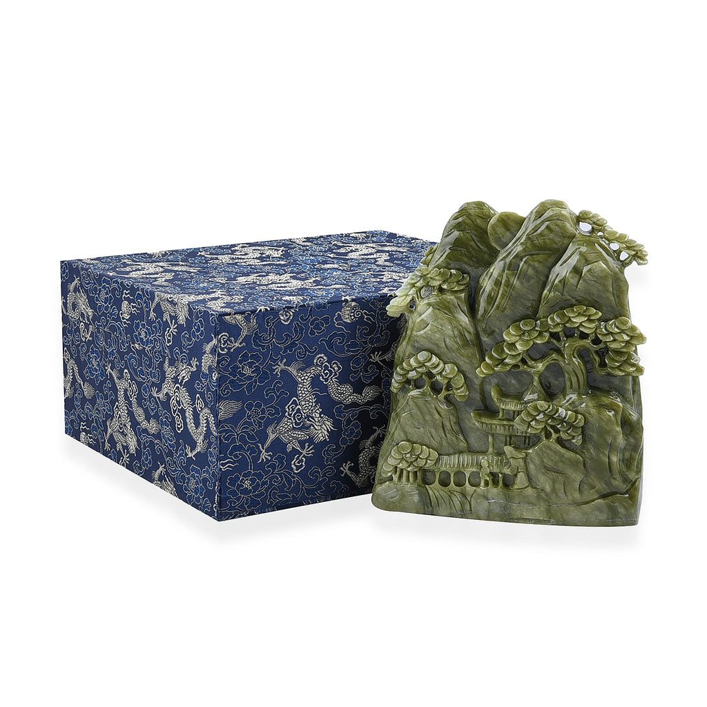 Decorative Handcarved Green Serpentine Landscape (Size 21x18x7 Cm). Total Gem Wt 22000 Cts