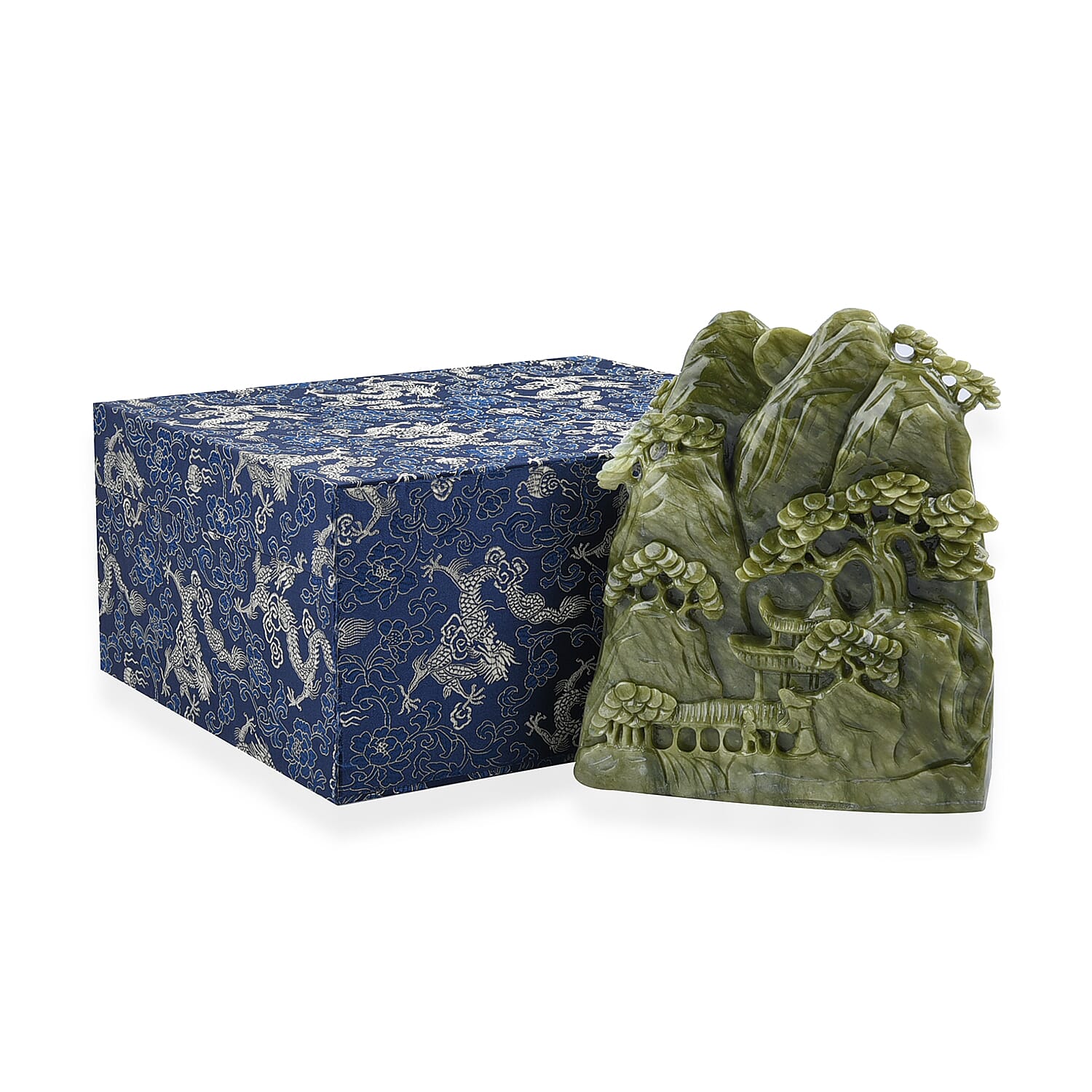 Decorative Handcarved Green Serpentine Landscape (Size 21x18x7 Cm). Total Gem Wt 22000 Cts