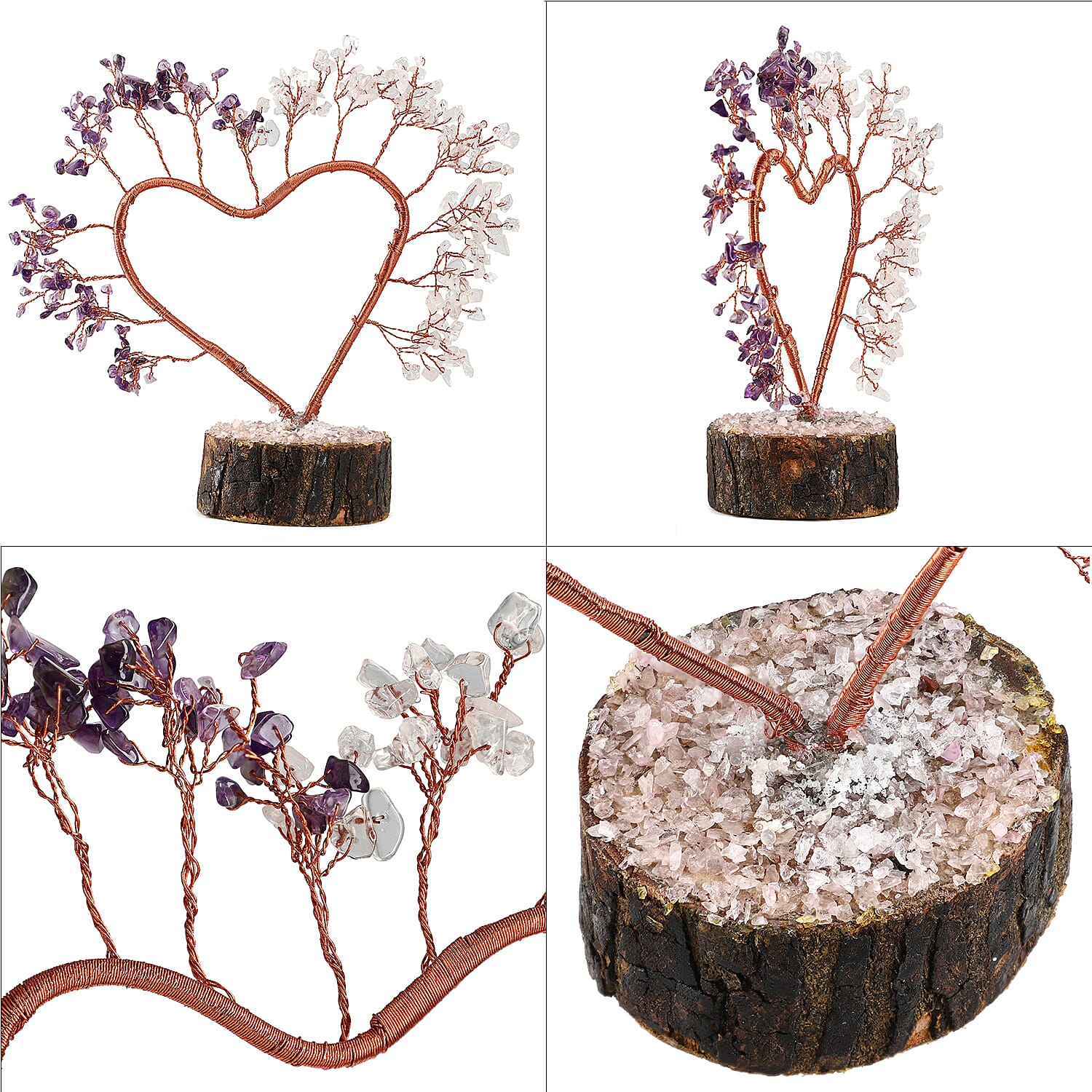Hand Made Amethyst & White Quartz Heart Tree