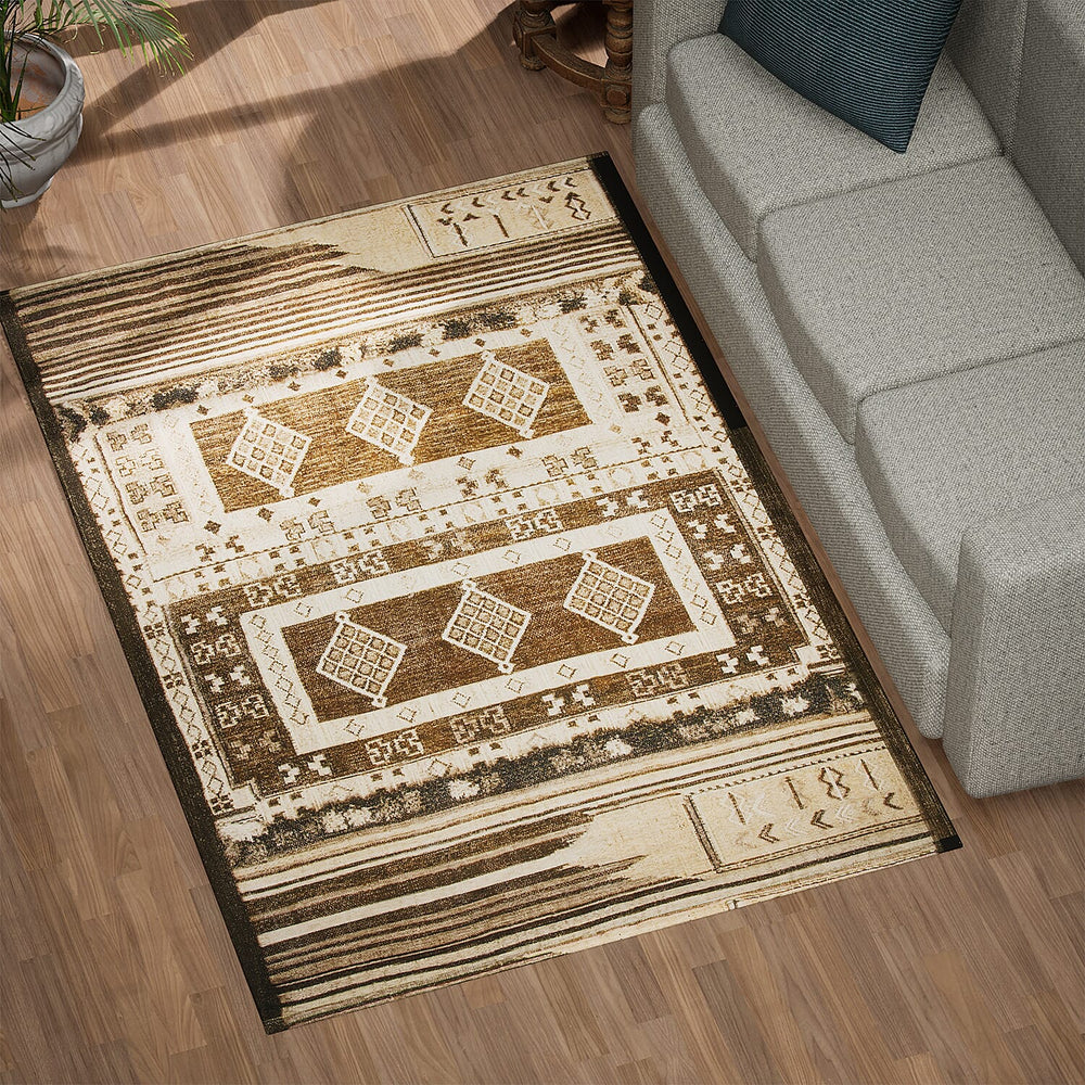 Hand Made 100% Cotton Printed Rug (Size 180x120 cm) - Beige - Green