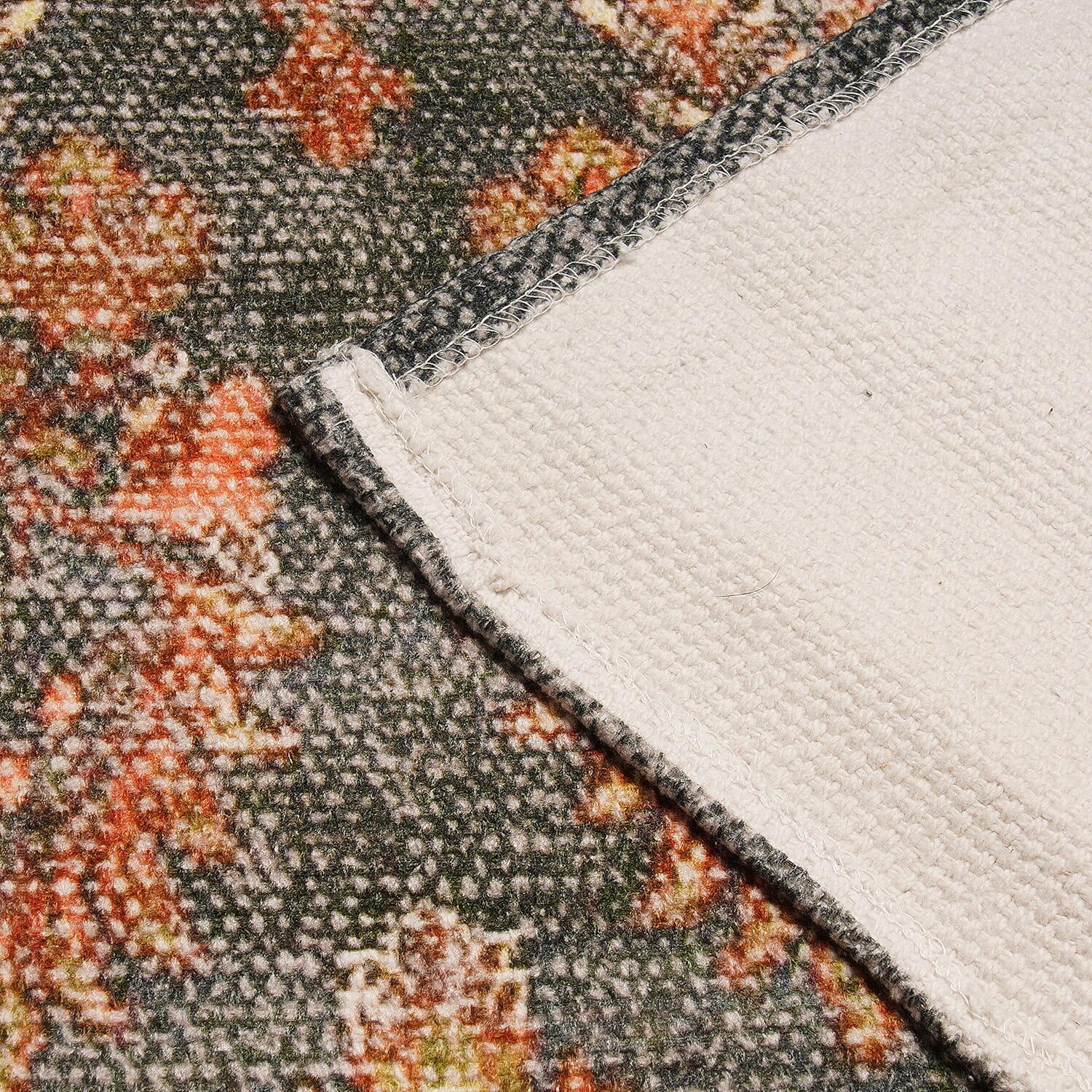 Handmade 100% Cotton Digital Printed Rug (Size 180x120 cm) - Orange and Multi