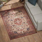 Handmade 100% Cotton Digital Printed Rug with Fringes (Size 180x120 cm) - Red & Multi