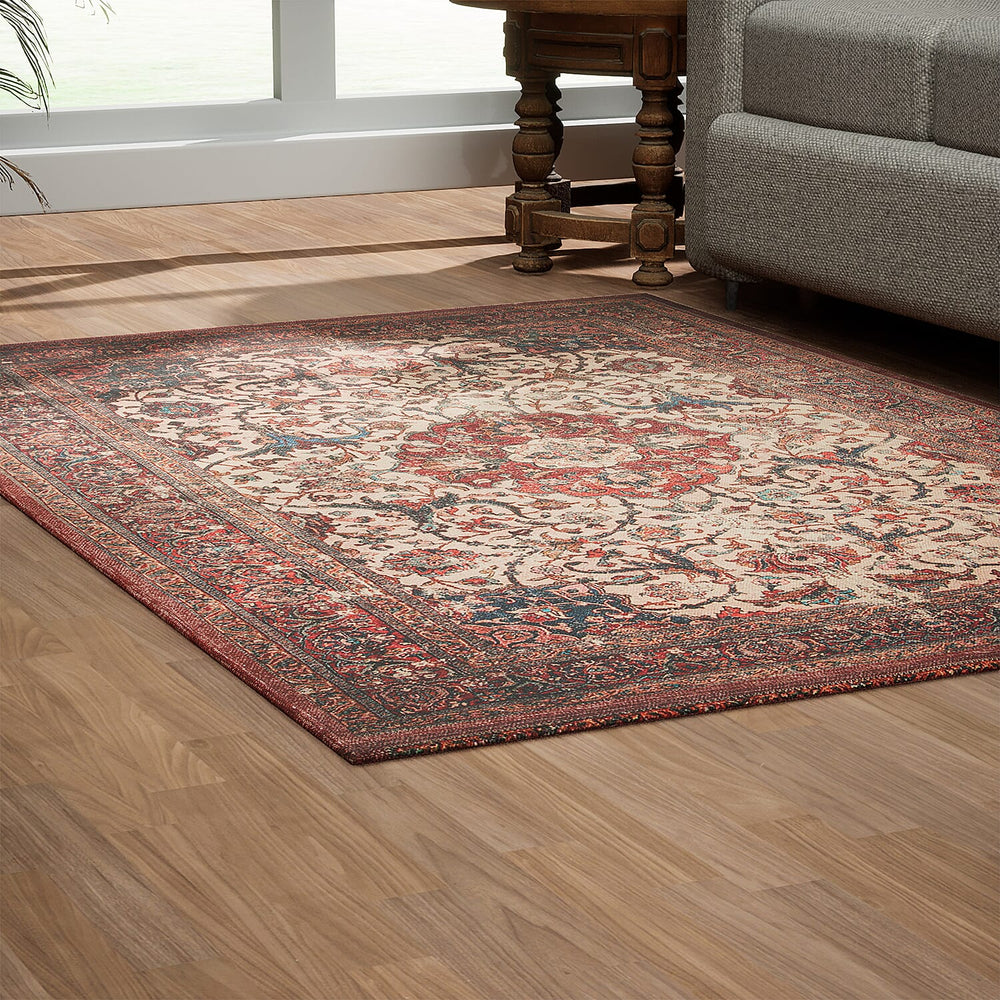 Handmade 100% Cotton Digital Printed Rug with Fringes (Size 180x120 cm) - Red & Multi