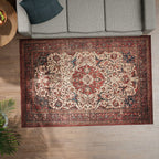 Handmade 100% Cotton Digital Printed Rug with Fringes (Size 180x120 cm) - Red & Multi