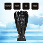 Handcarved Black Obsidian Guardian Angel Figurine Sculpture (Size 8 Cm) & Butterfly Stretchable Bracelet Presented in Velvet Pouch With Gift Card