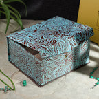 Handcrafted Embossed Leather 2 Tier Jewellery Box - Blue and Multi