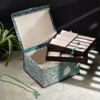 Handcrafted Embossed Leather 2 Tier Jewellery Box - Blue and Multi