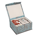 Handcrafted Embossed Leather 2 Tier Jewellery Box - Blue and Multi