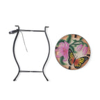 Handcrafted Glass Butterfly & Flower Garden Table with Solar Light - (35.5x35.5x52.5cm) - Multicolor