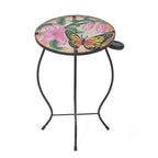 Handcrafted Glass Butterfly & Flower Garden Table with Solar Light - (35.5x35.5x52.5cm) - Multicolor