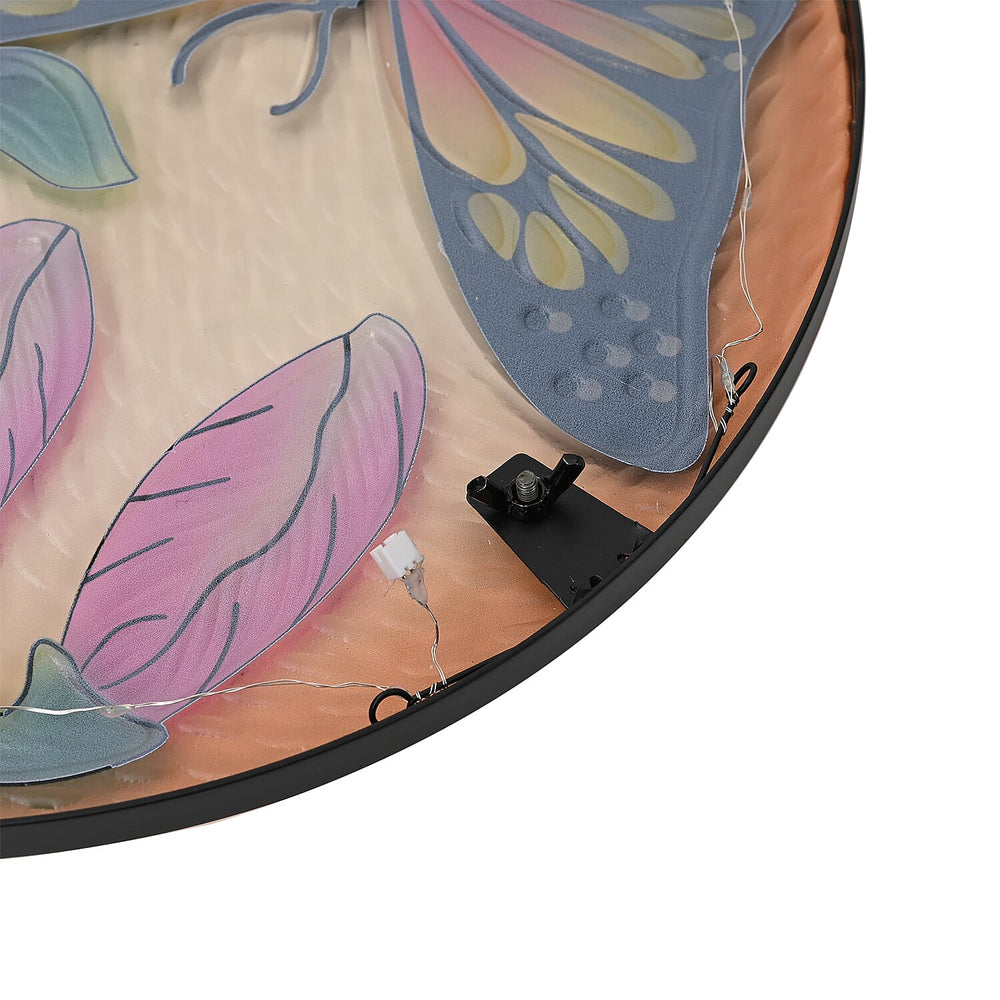 Handcrafted Glass Butterfly & Flower Garden Table with Solar Light - (35.5x35.5x52.5cm) - Multicolor