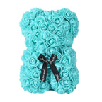 Handcrafted Rose Flower Bear with Bow (Size 28x18x17Cm) - Turquoise Blue