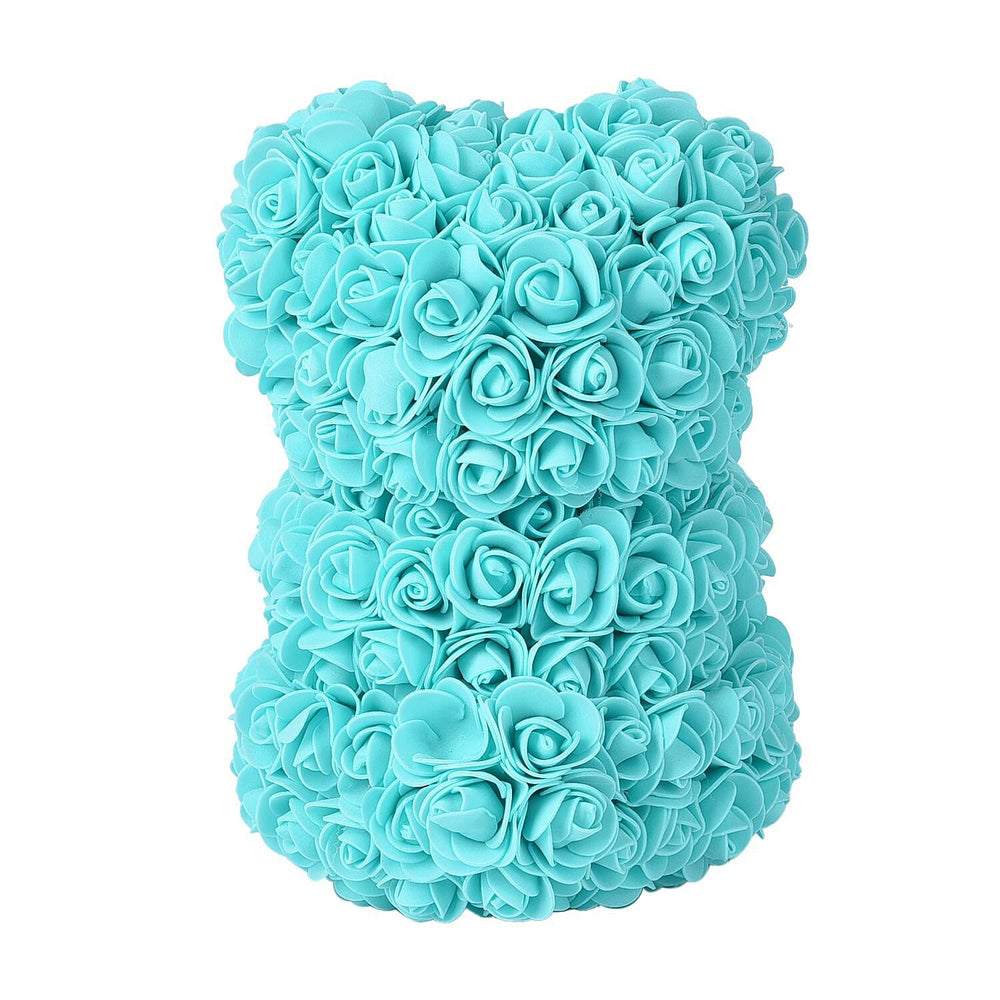 Handcrafted Rose Flower Bear with Bow (Size 28x18x17Cm) - Turquoise Blue