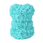 Handcrafted Rose Flower Bear with Bow (Size 28x18x17Cm) - Turquoise Blue