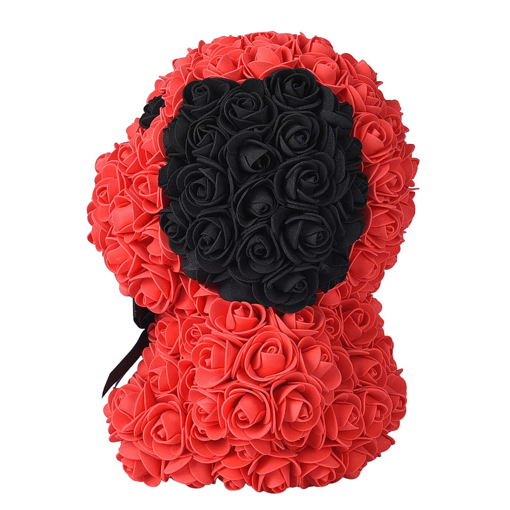 Handcrafted Rose Flower Dog with Bow (Size 28x18x17 Cm)