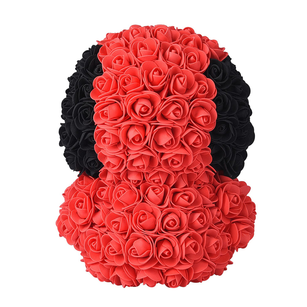 Handcrafted Rose Flower Dog with Bow (Size 28x18x17 Cm)