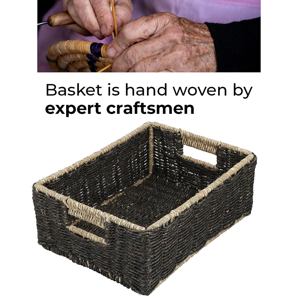 Handcrafted Sabai Grass Towel Basket (Size 30x24x11 Cm) - Black