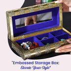 Handcrafted Oxidized Aluminium Storage-Jewelry Box with Mirror (Size 27x13x8 cm) - Gold