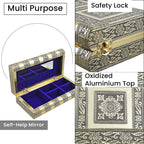 Handcrafted Oxidized Aluminium Storage-Jewelry Box with Mirror (Size 27x13x8 cm) - Gold