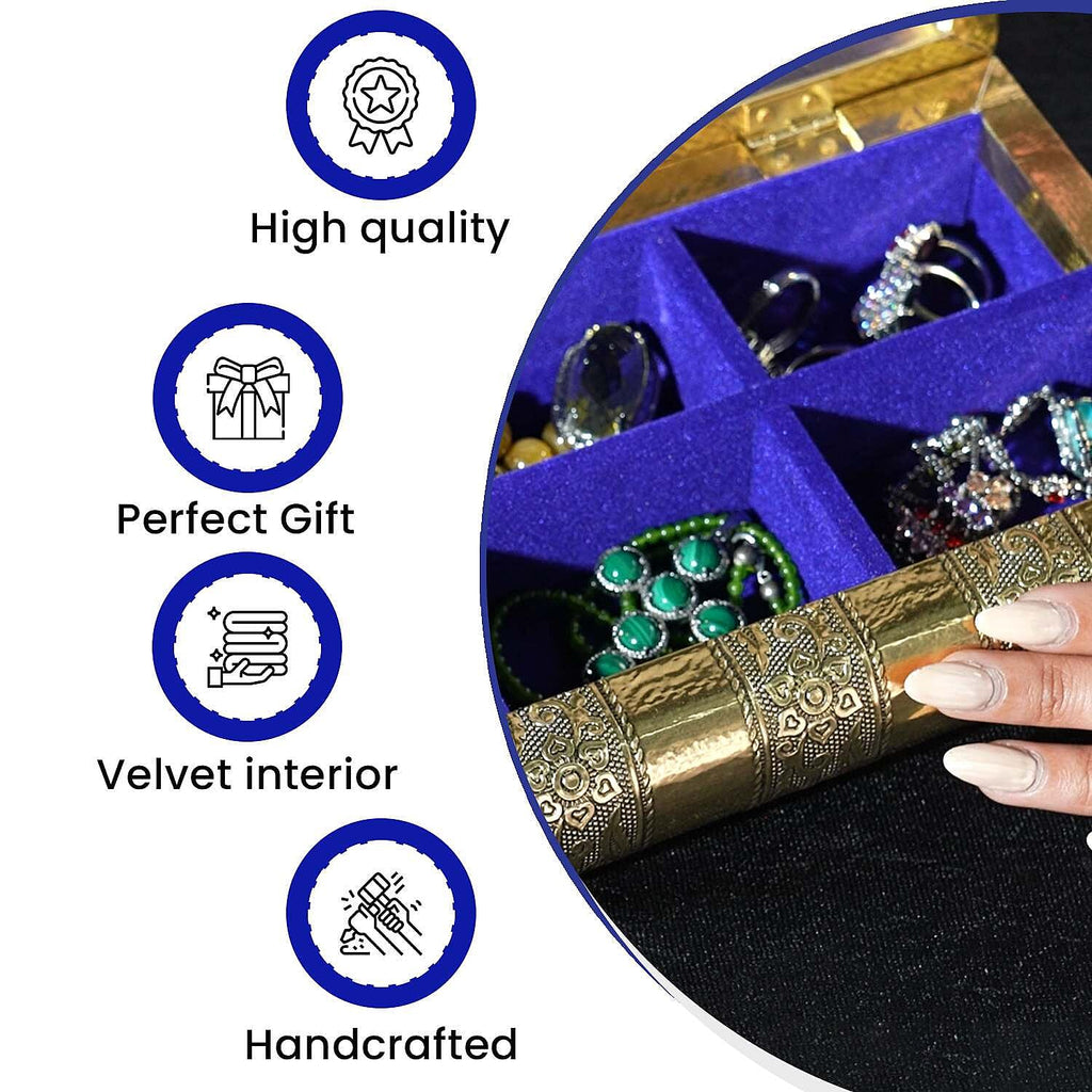 Handcrafted Oxidized Aluminium Storage-Jewelry Box with Mirror (Size 27x13x8 cm) - Gold