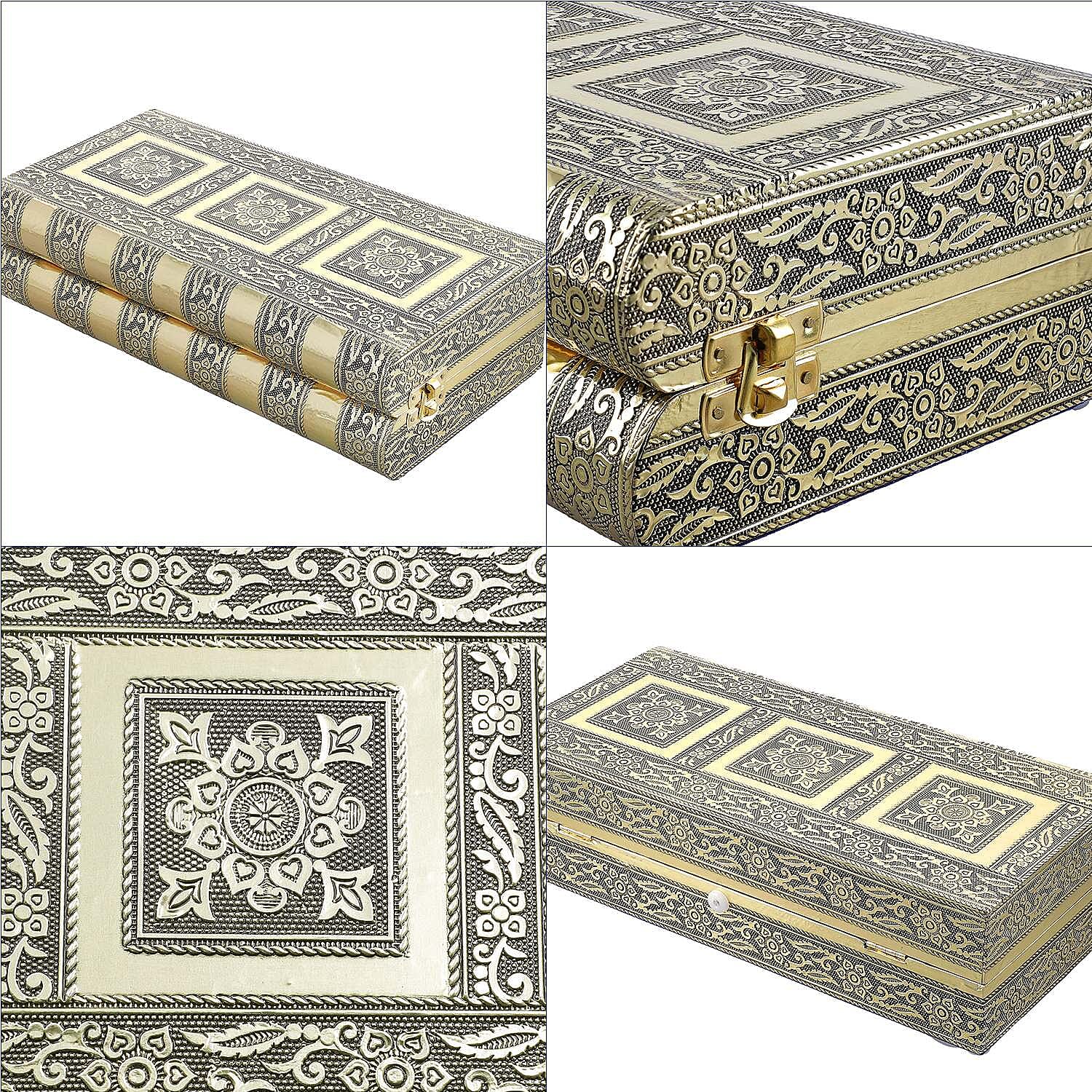 Handcrafted Oxidized Aluminium Storage-Jewelry Box with Mirror (Size 27x13x8 cm) - Gold
