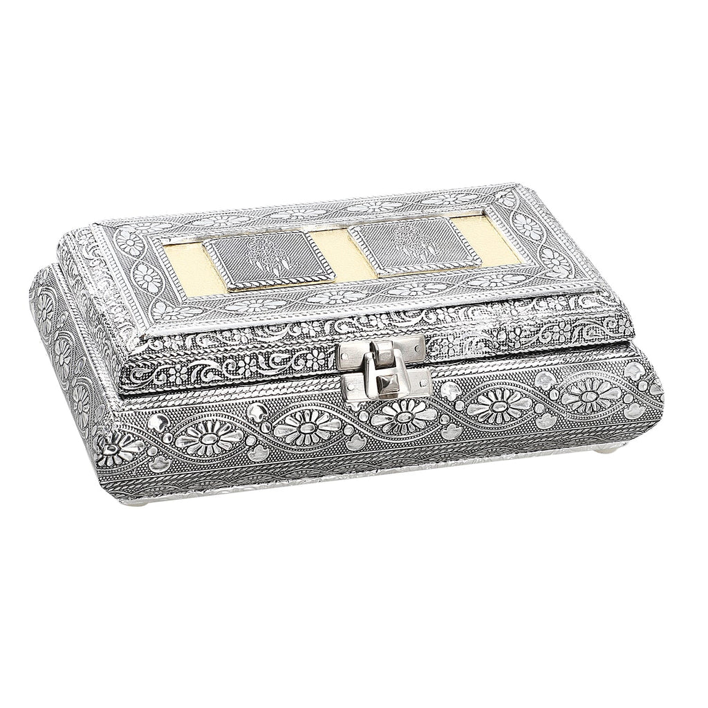 Handcrafted Oxidized Jewellery Storage Box (Size 19.7x12x7.3 cm) - Silver
