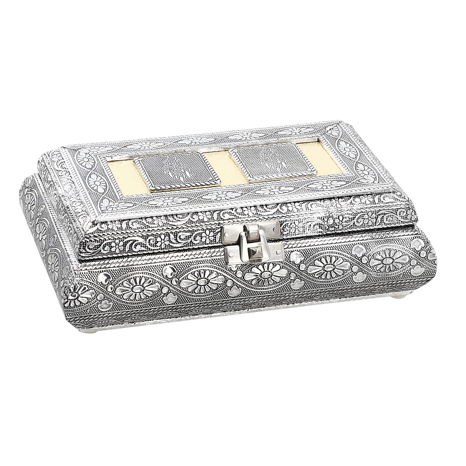 Handcrafted Oxidized Jewellery Storage Box (Size 19.7x12x7.3 cm) - Silver
