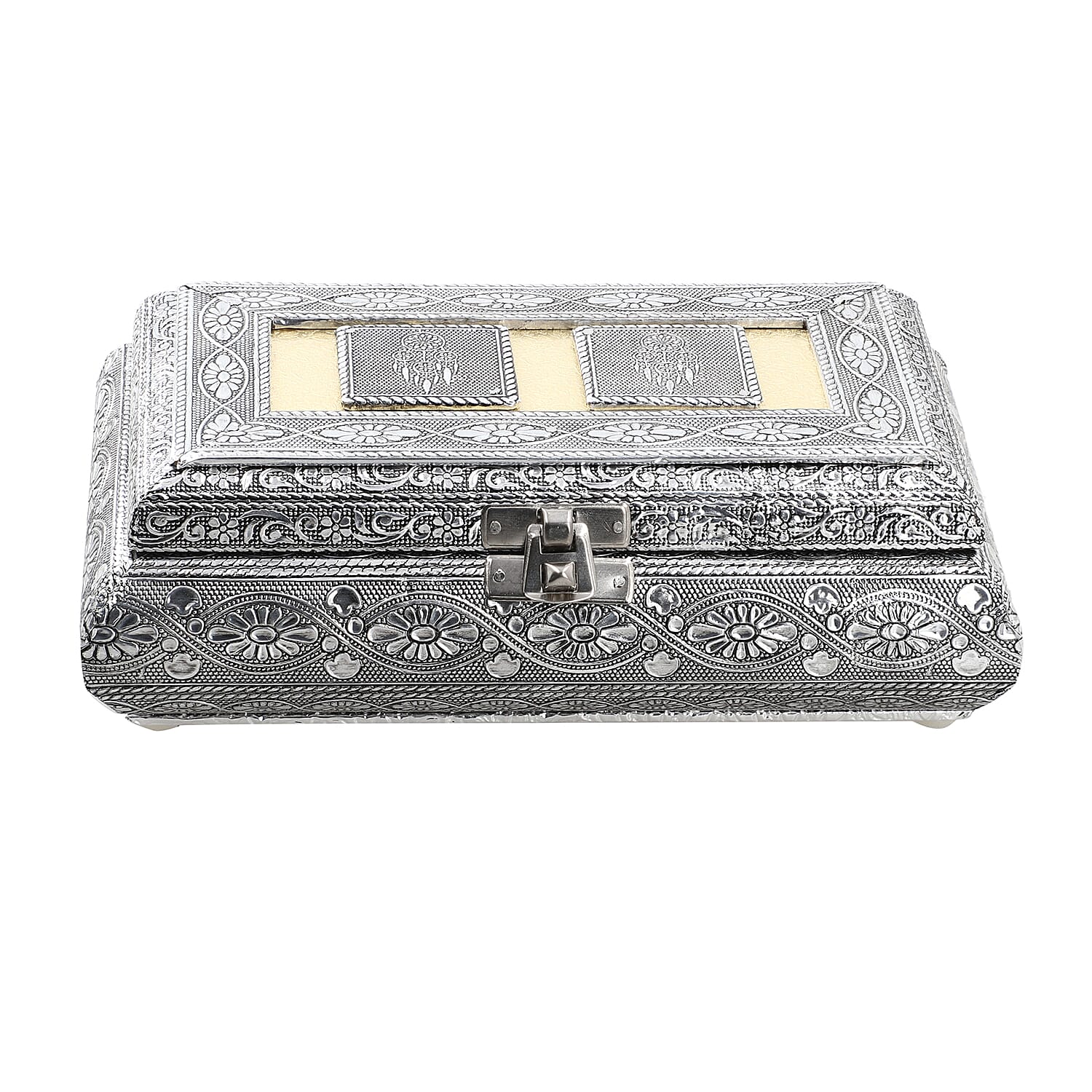 Handcrafted Oxidized Jewellery Storage Box (Size 19.7x12x7.3 cm) - Silver