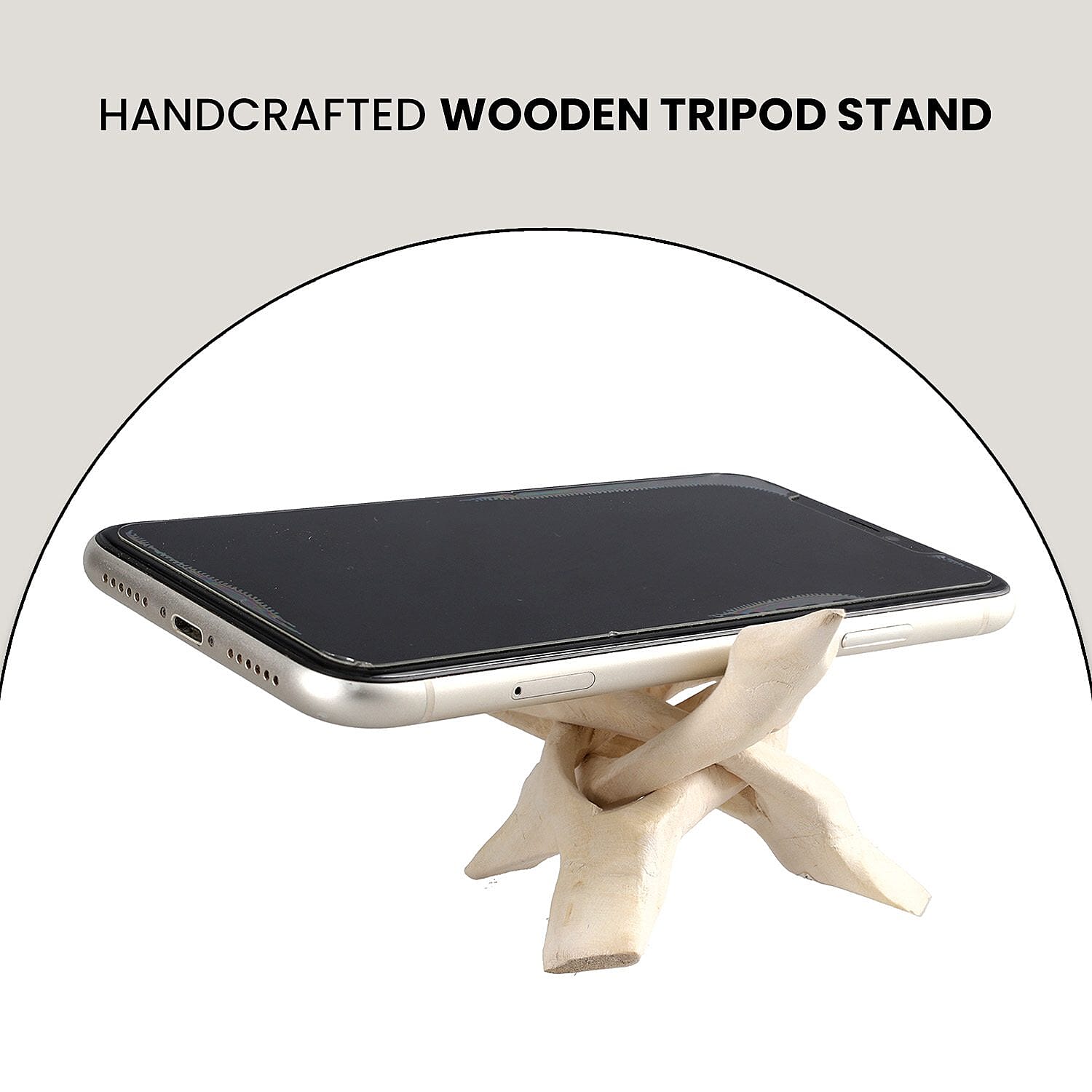 Handcrafted Wooden Tripod Stand (Dia 10 cm) - Natural Wood