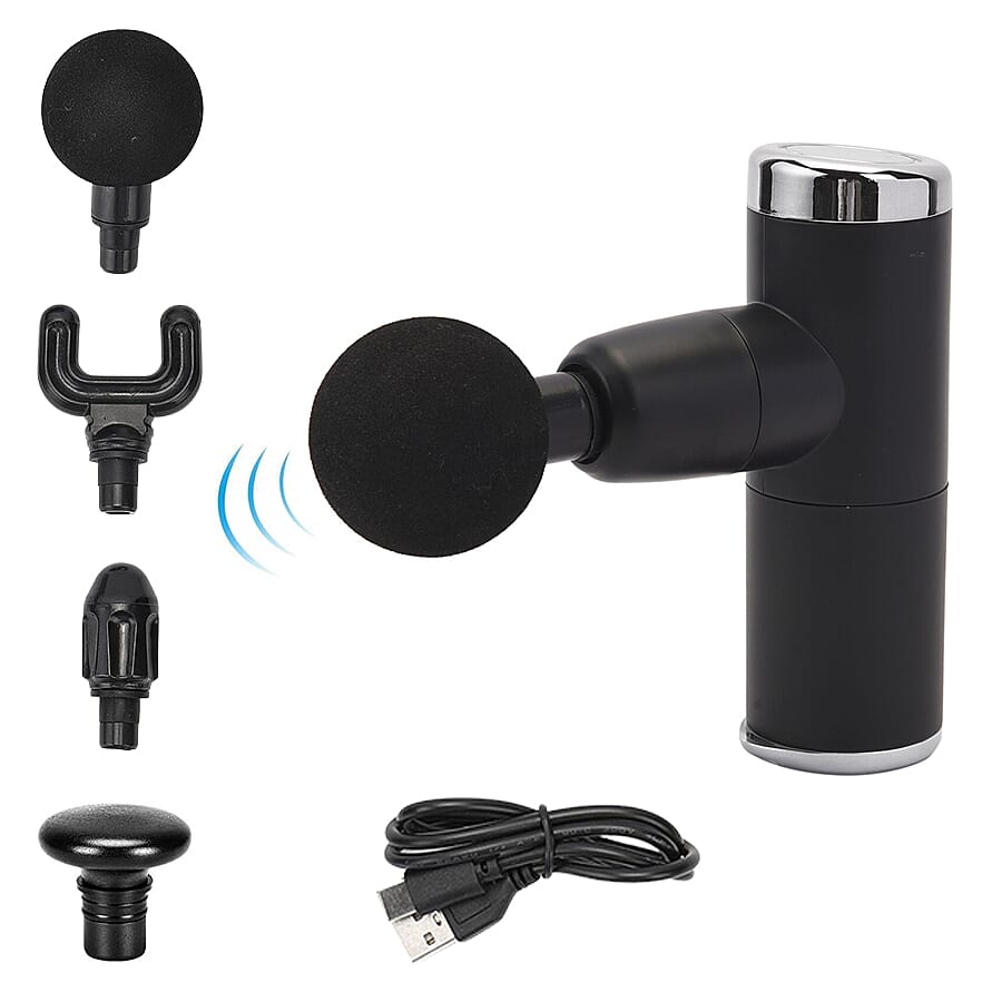 Handheld Rechargeable Deep Tissue Massage Gun with 4 Detachable Massage Head - Black