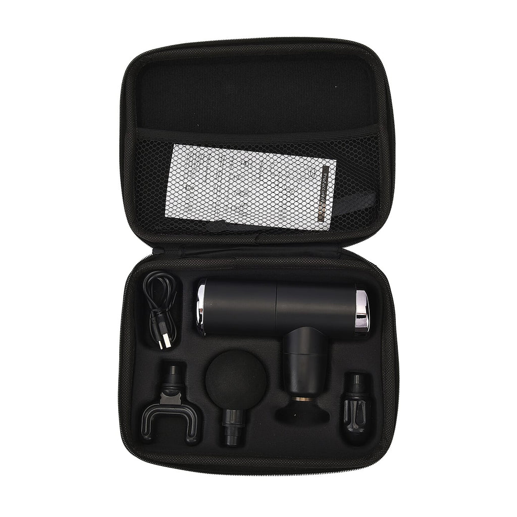 Handheld Rechargeable Deep Tissue Massage Gun with 4 Detachable Massage Head - Black