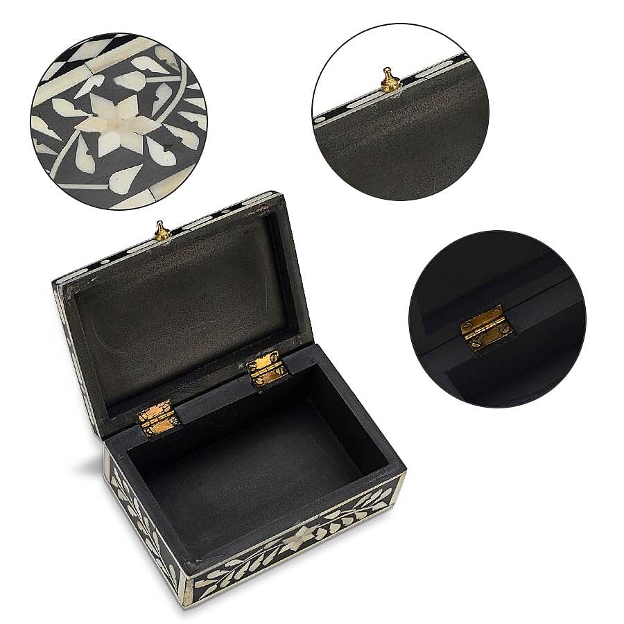 Handmade Bone Inlay Storage Box (Size 15x10x6 Cm) - Black and White