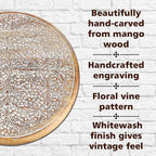 Handmade - Hand Carved Rotating Mango Wood Tray (Dia 40cm, Weight 4.40 lbs)