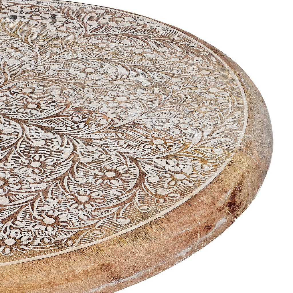 Handmade - Hand Carved Rotating Mango Wood Tray (Dia 40cm, Weight 4.40 lbs)