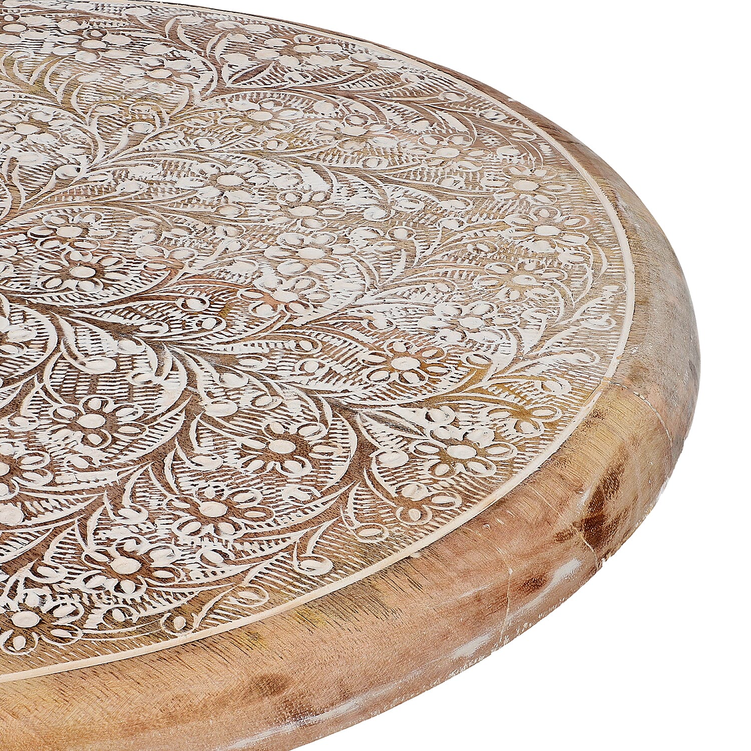 Handmade - Hand Carved Rotating Mango Wood Tray (Dia 40cm, Weight 4.40 lbs)