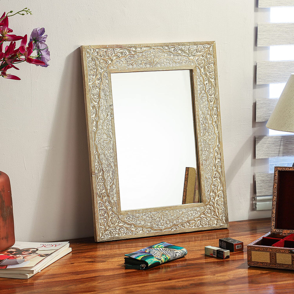 Handmade - Hand Carved Wooden Mirror and Decor Piece (Dimension 59.69x44.45x2.54cm)