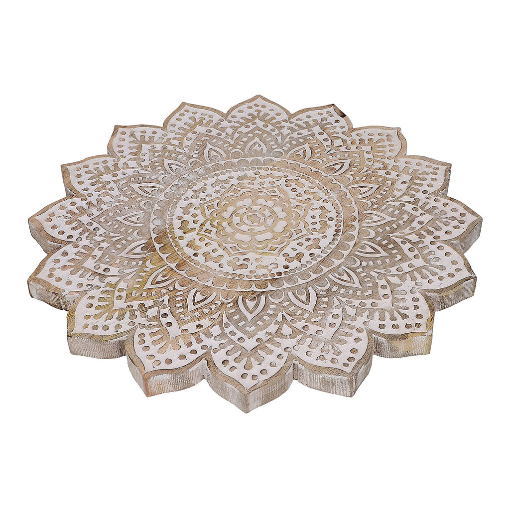 Handmade Mango Wood Carved Rotating Tray (Dia 40.62cm)