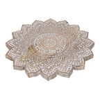 Handmade Mango Wood Carved Rotating Tray (Dia 40.62cm)
