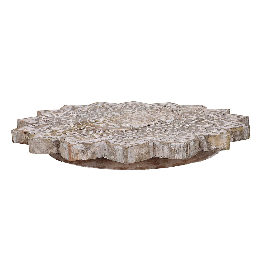 Handmade Mango Wood Carved Rotating Tray (Dia 40.62cm)