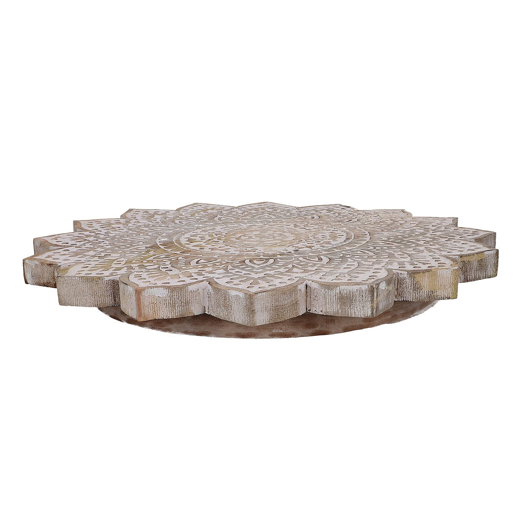 Handmade Mango Wood Carved Rotating Tray (Dia 40.62cm)