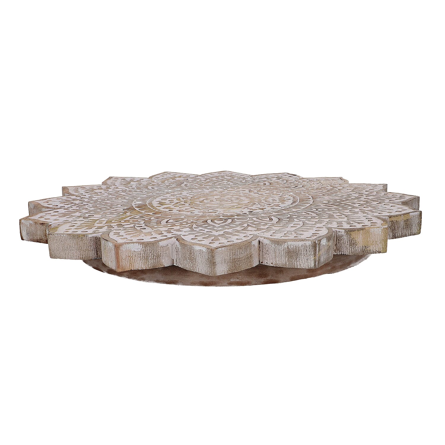 Handmade Mango Wood Carved Rotating Tray (Dia 40.62cm)
