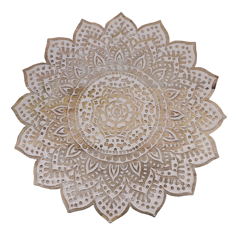 Handmade Mango Wood Carved Rotating Tray (Dia 40.62cm)