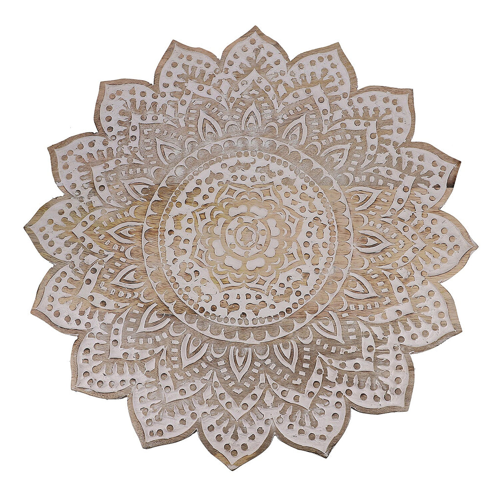 Handmade Mango Wood Carved Rotating Tray (Dia 40.62cm)