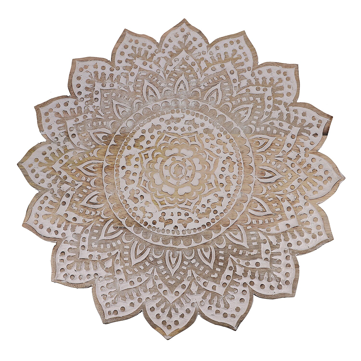 Handmade Mango Wood Carved Rotating Tray (Dia 40.62cm)